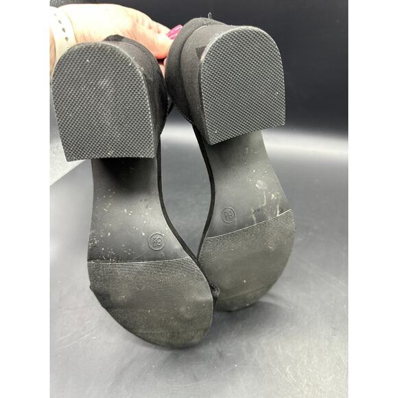 Y2K Candies Black Strappy High Heel Shoes w/ Ankle Strap Size 8.5 Faux Suede - Picture 5 of 8